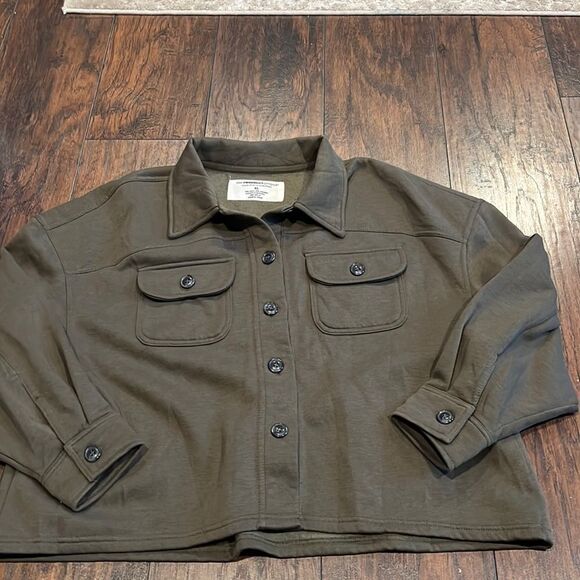 Sweatshirt Project light fleece lined jacket army green in EUC button up - Picture 1 of 8